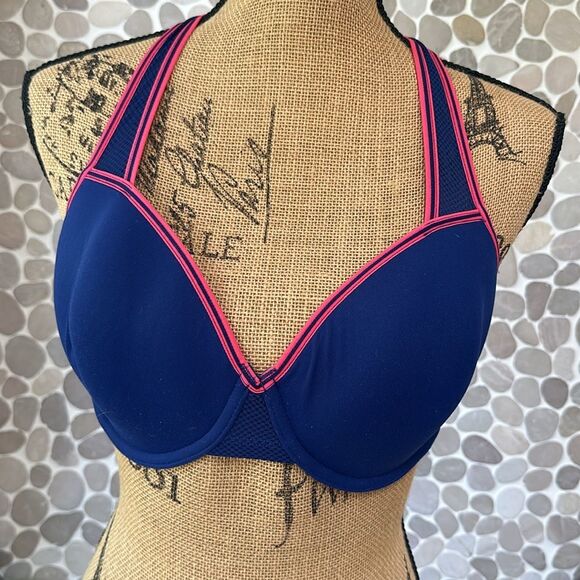 NWOT b’tempt’d blue and pink cross back bra – size 34DD - Picture 2 of 6